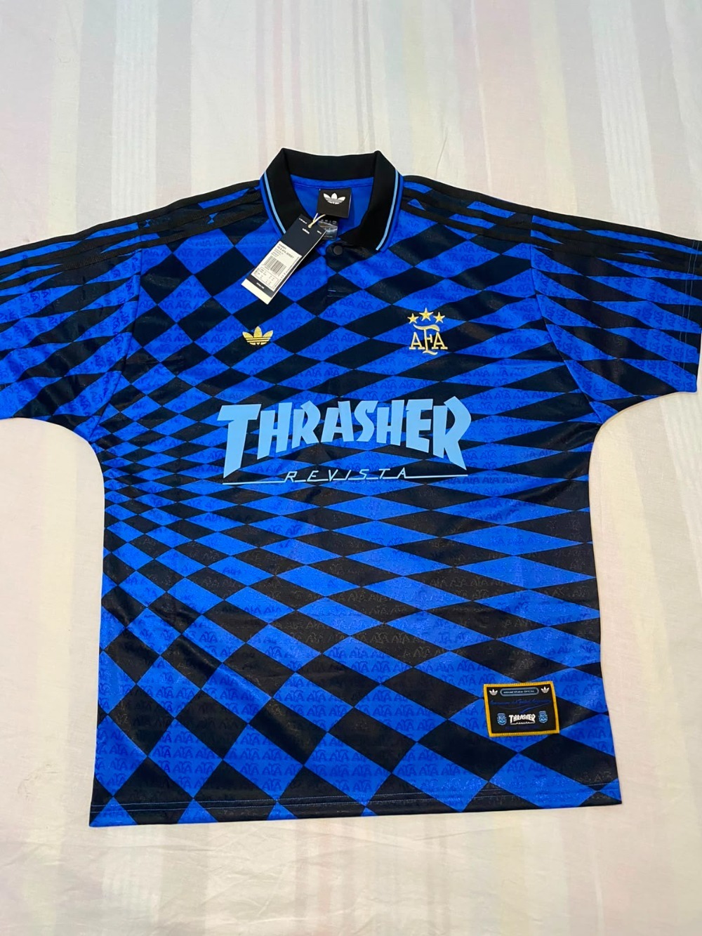 Argentina x Thrasher x adidas Camisa AFA Jersey Black Blue — M, Novo