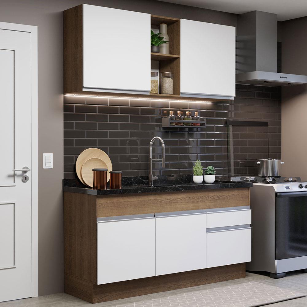 Armário de Cozinha Compacta 150cm Rustic/Branco Glamy Madesa 02