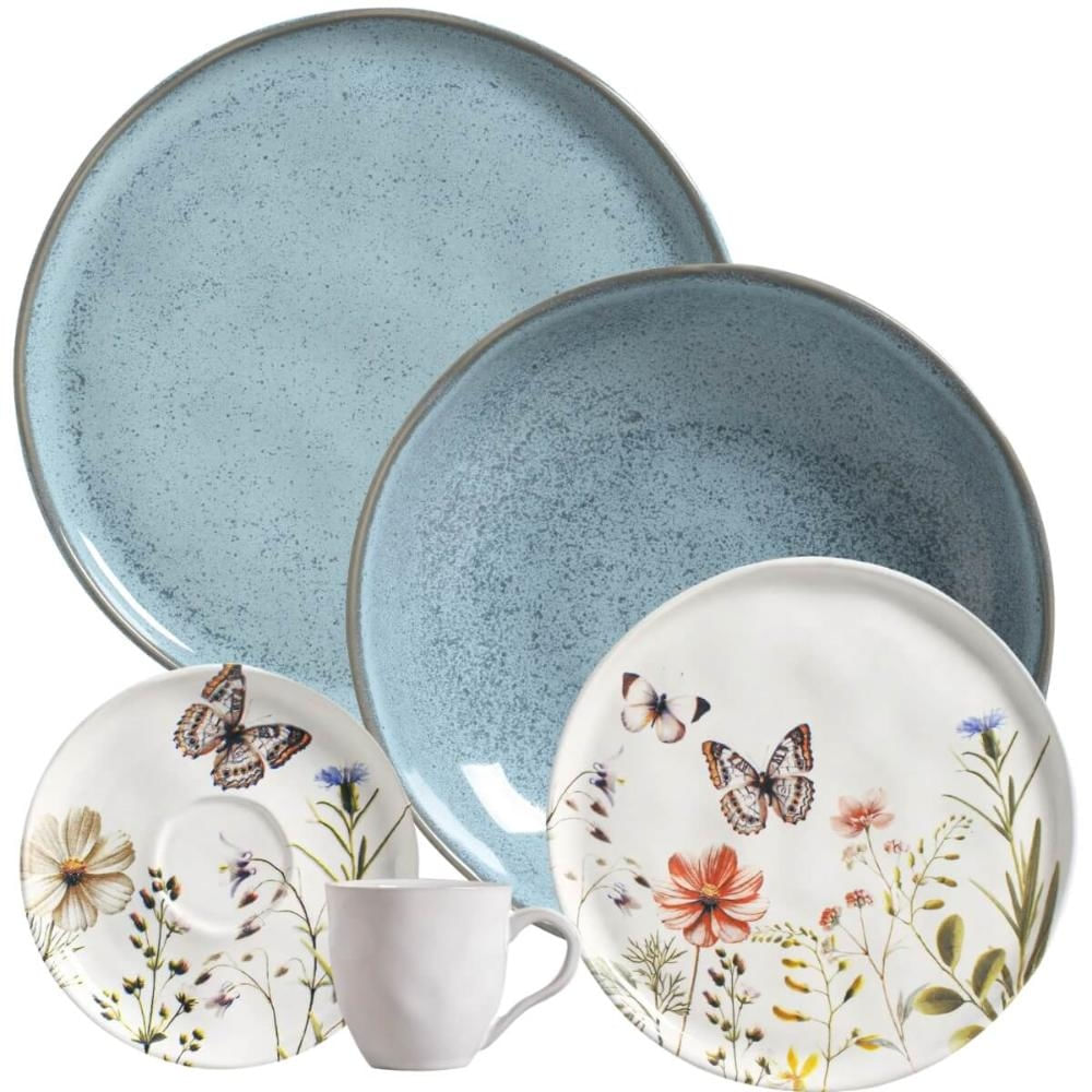 Aparelho de Jantar 16 Peças Porto Brasil Breeze Encanto Mesa Posta 4 Pessoas Cerâmica Stoneware