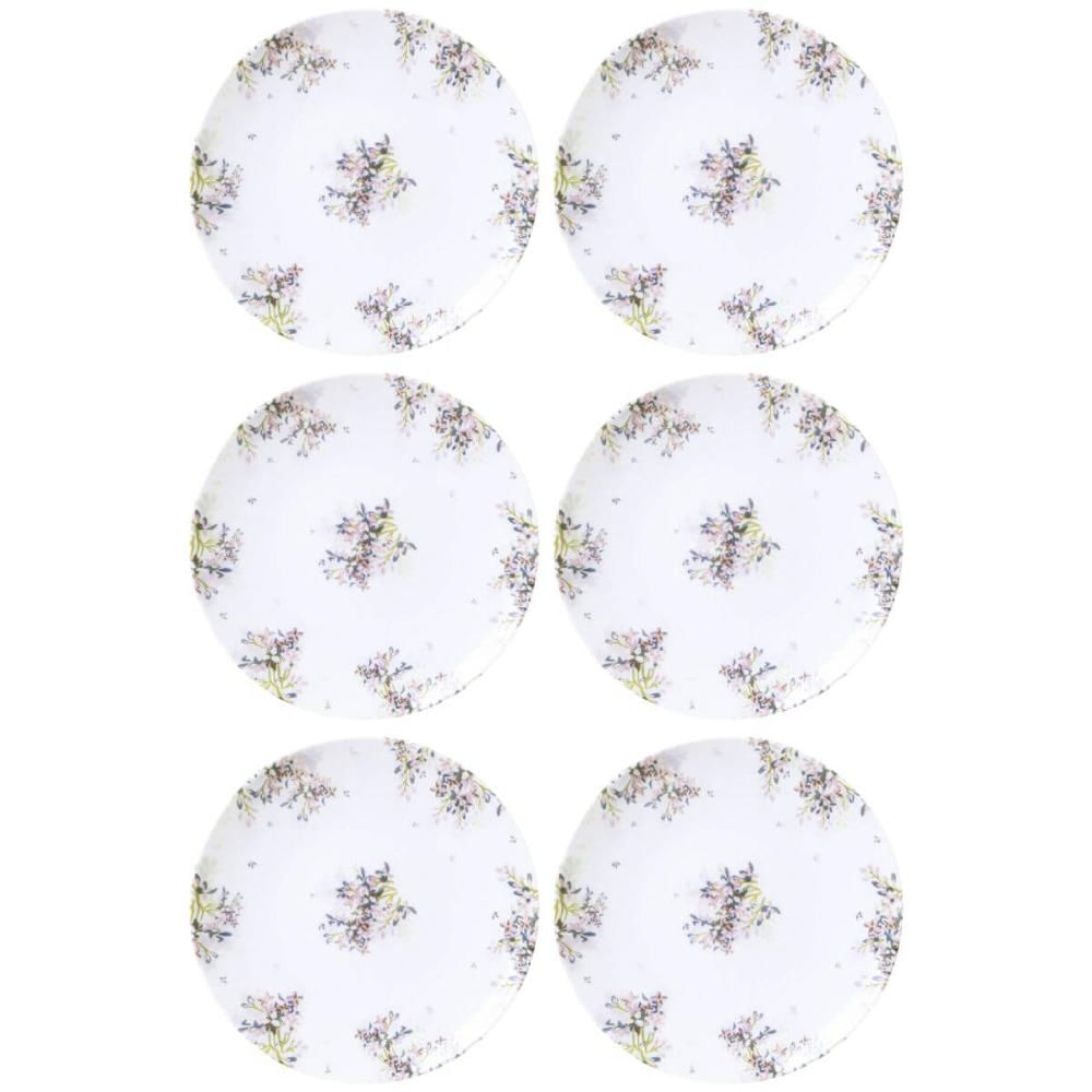 Jogo 6 Pratos Sobremesa Porcelana Decorada Tramontina Fogli 19cm Doces Tortas Mesa Posta