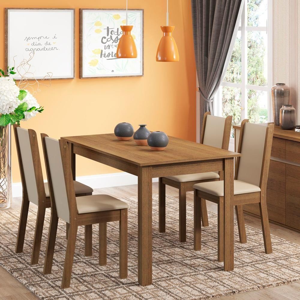 Sala de Jantar Rosa Tampo Madeira com 4 Cadeiras Madesa