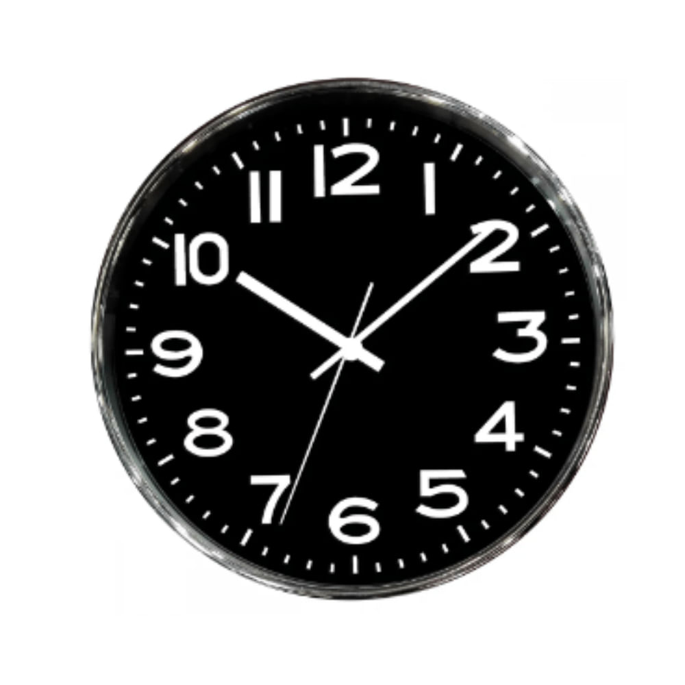 Relógio De Parede Preto Cromado 24Cm - Btc