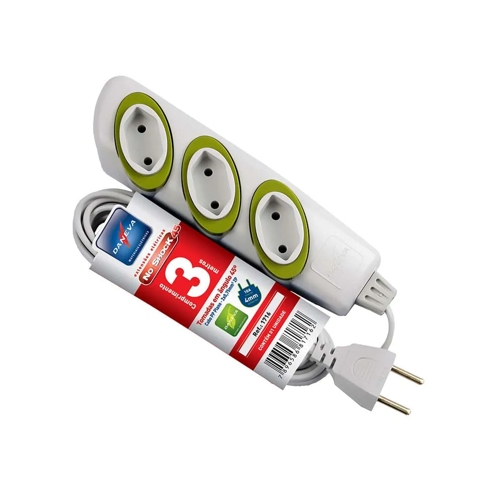 EXTENSAO NOSHOCK 45 PP 2X0,75 2P 10A GELO 3M - 6PC DANEVA
