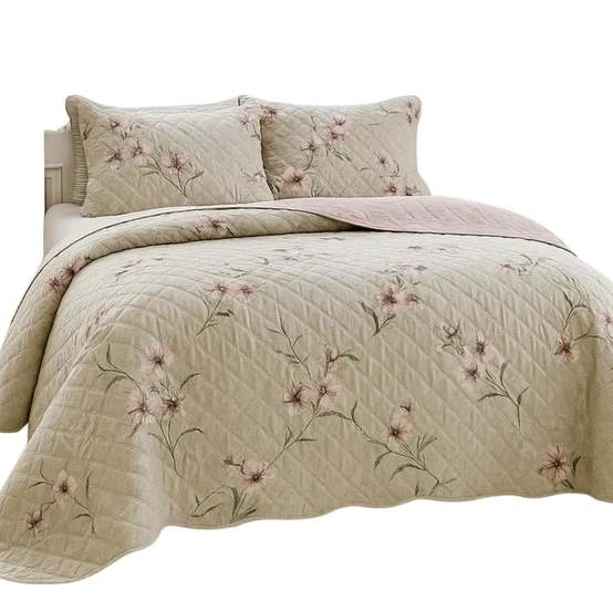 Kit Cobre Leito Colcha Casal Bouti Dupla Face Estampado 3pçs Cor Sicília Colcha Cobre Leito Estampada