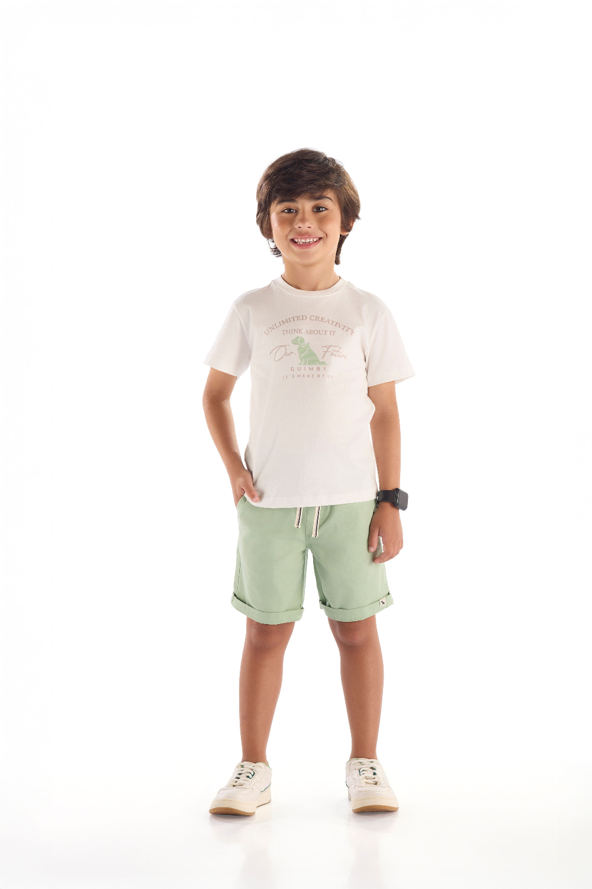 Conjunto Infantil Camiseta e Bermuda Ajustável (Off White) Quimby — 04