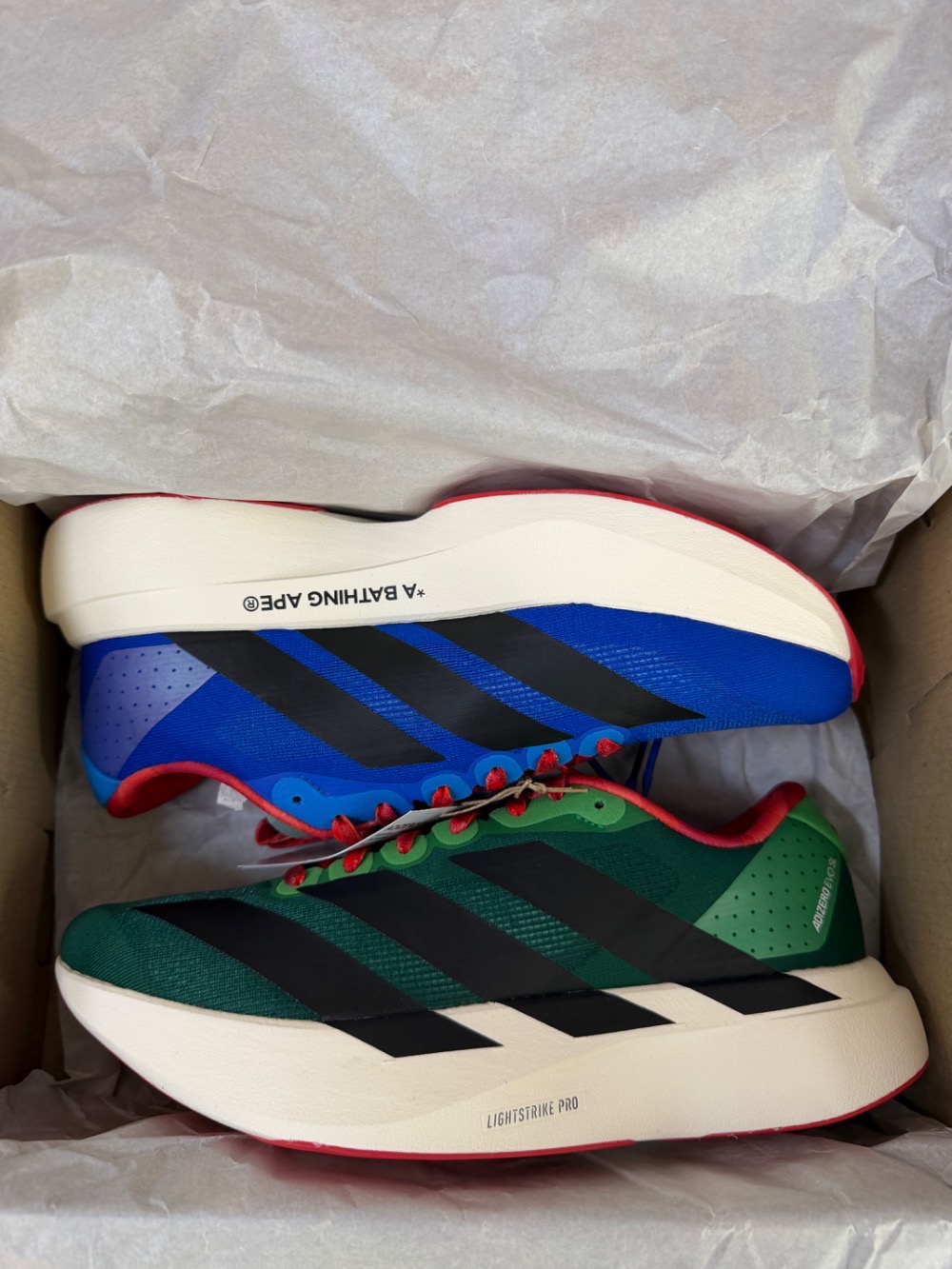 BAPE x adidas Adizero EVO SL Power Blue Collegiate Green Off White — 38, Novo