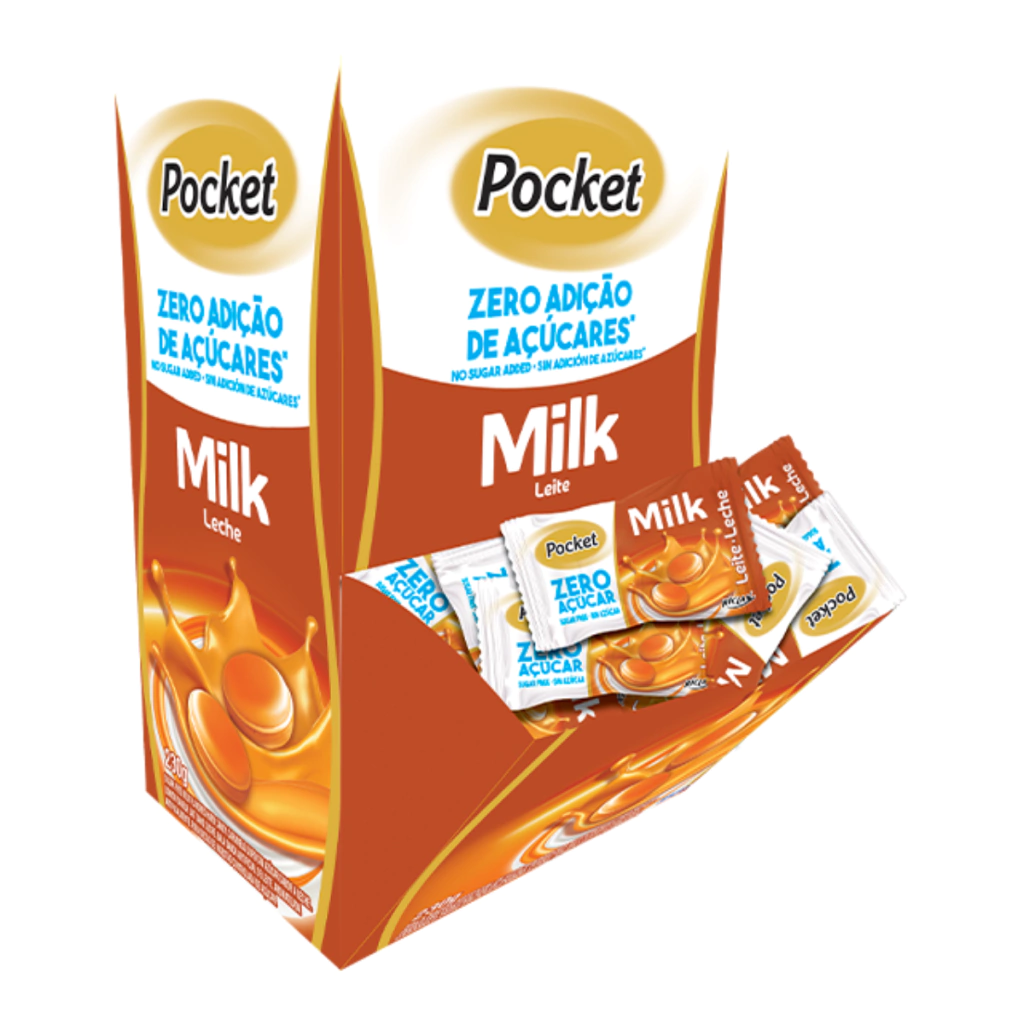 Bala Pocket Zero Açúcar Sabor Leite Riclan – Caixa 230g