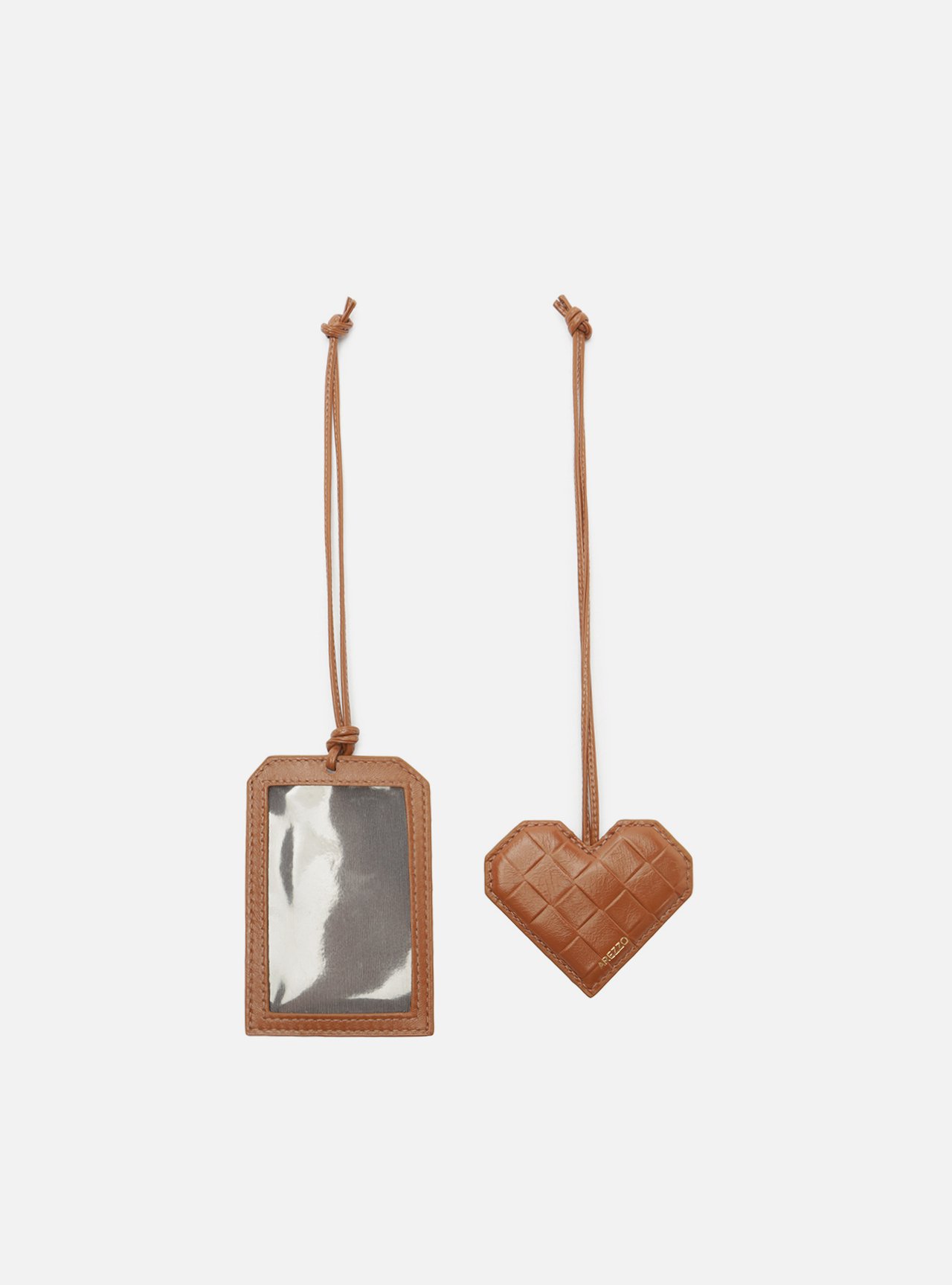 Acessório Bag Charm Marrom Couro Tressê Coração