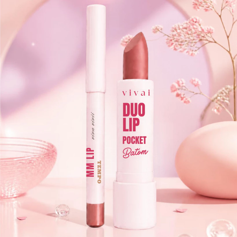 Kit Batom Matte Vivai Duo Lip Com Lápis Labial 2 Em 1