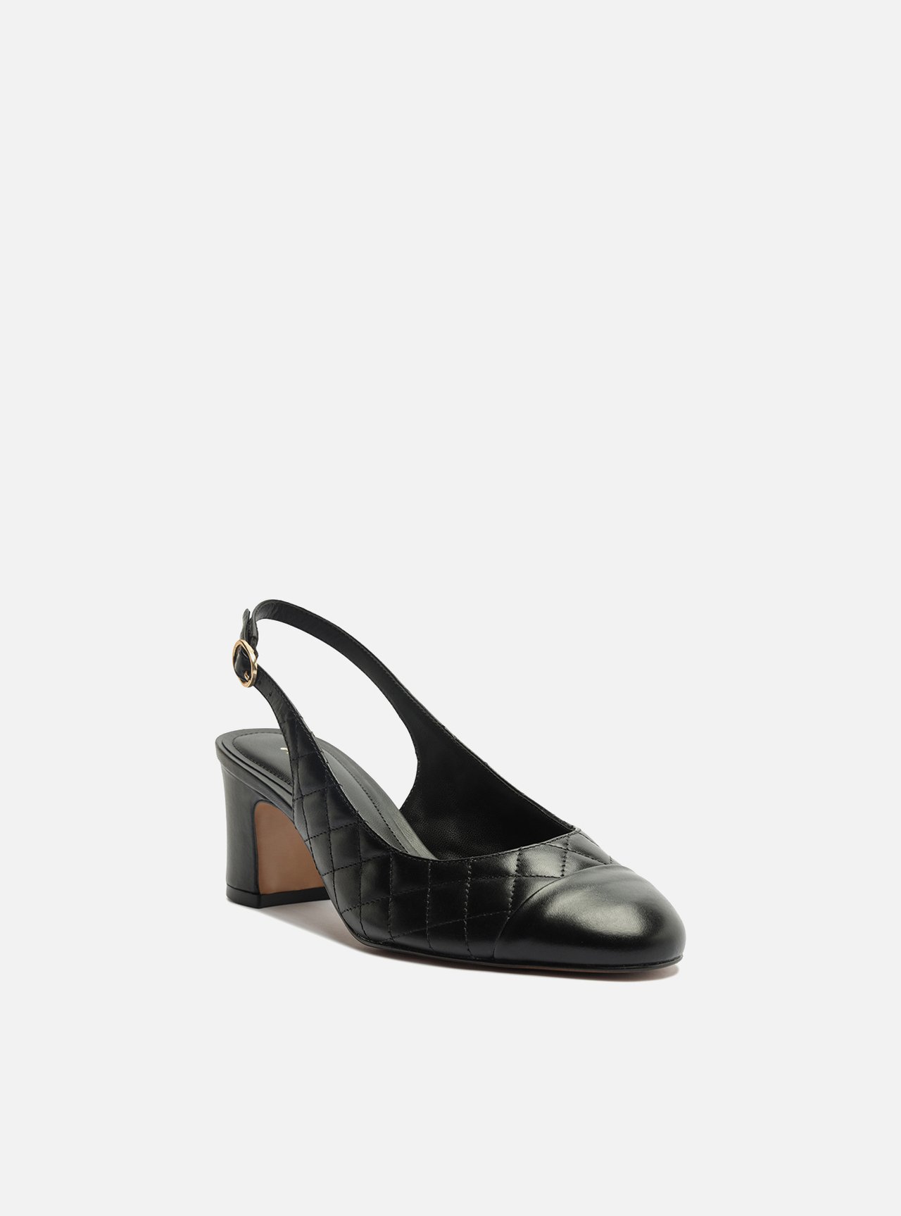 Foto 2 de Scarpin Preto Couro Salto Bloco Fivela Slingback