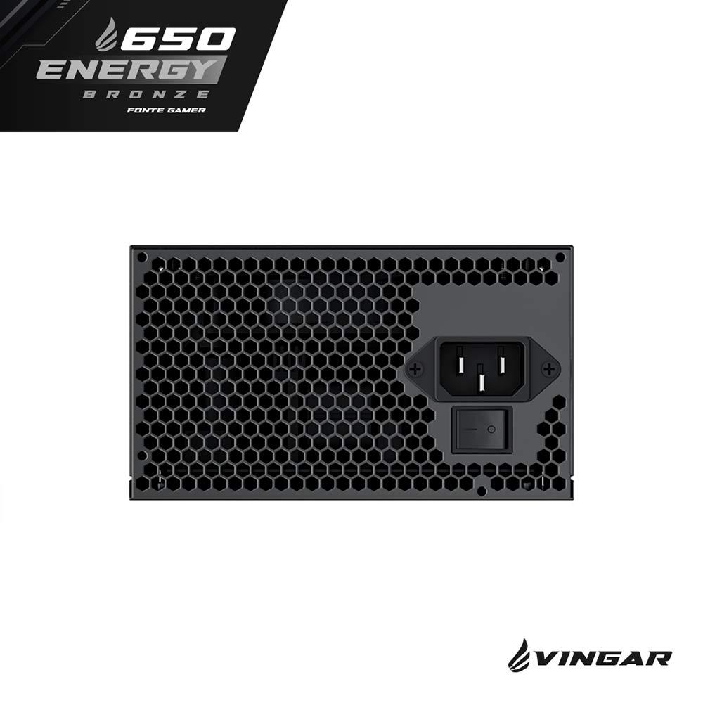 Foto 2 de Fonte VINGAR Energy 650W Bronze, 650W, 80 Plus Bronze, Com Cabo, Preto – BR