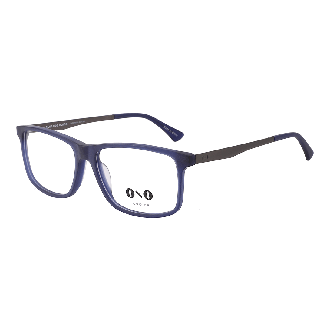 Armação de Óculos de Grau Ono ON0027 Masculino Retangular Combinado Azul Escuro Fosco 56