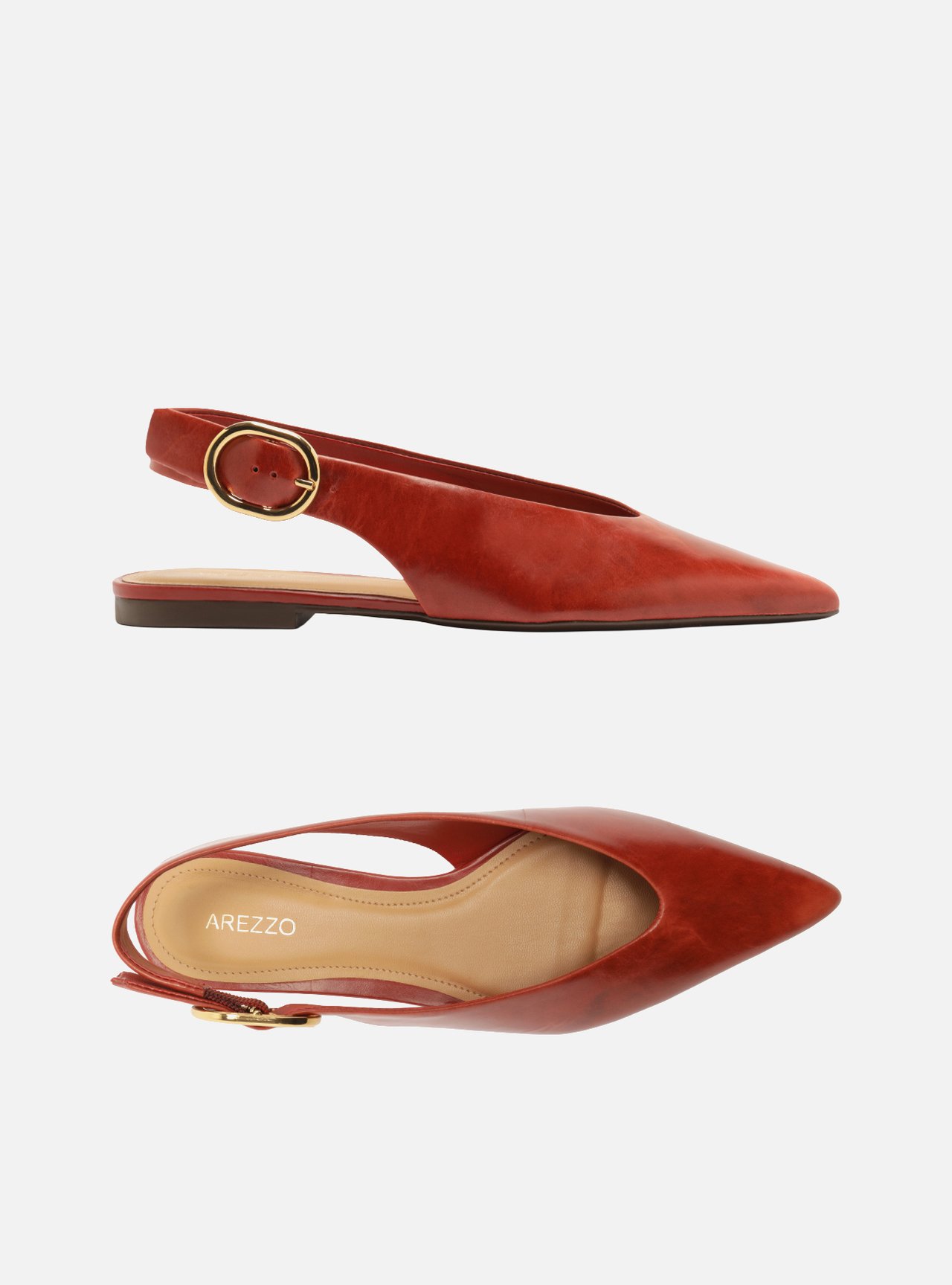 Foto 5 de Sapatilha Marrom Couro Bico Fino Fivela Slingback