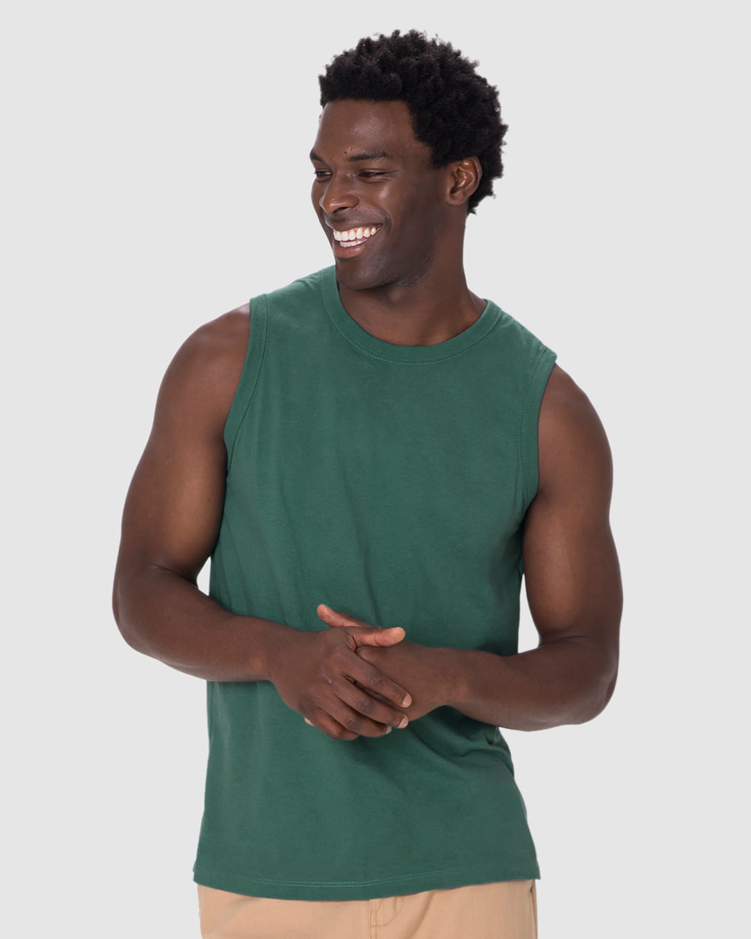 Regata Básica Masculina Cava Ajustada Em Algodão — Verde - G