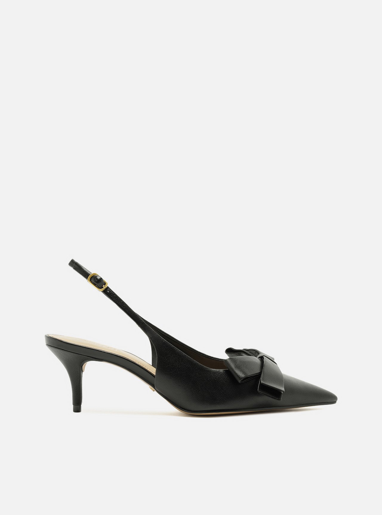 Scarpin Preto Couro Slingback Laço Lateral