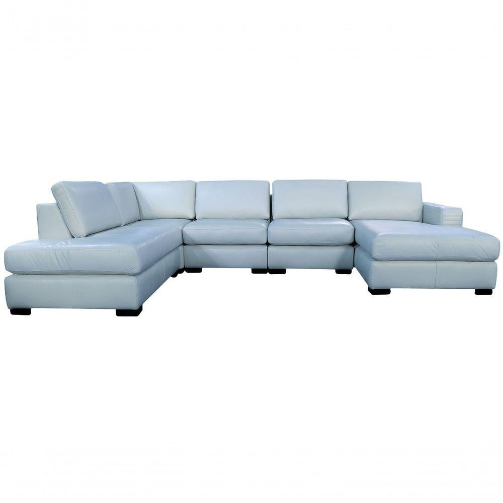 Sofá Modular N.Y. 6 Lugares 358cm Light Blue Couro Mempra Móveis