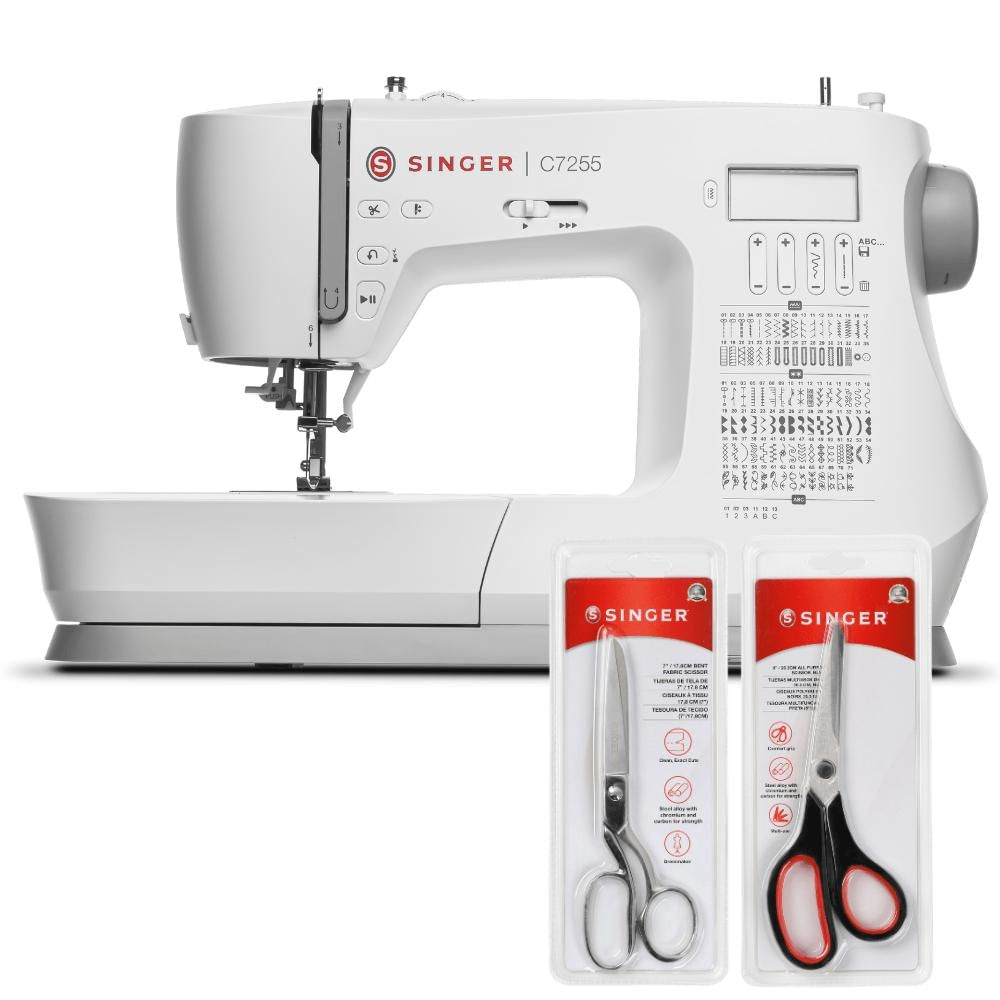 Kit Máquina de Costura C7255 + Tesoura 10" Tecido e Tesoura Multiuso Preta Bivolt