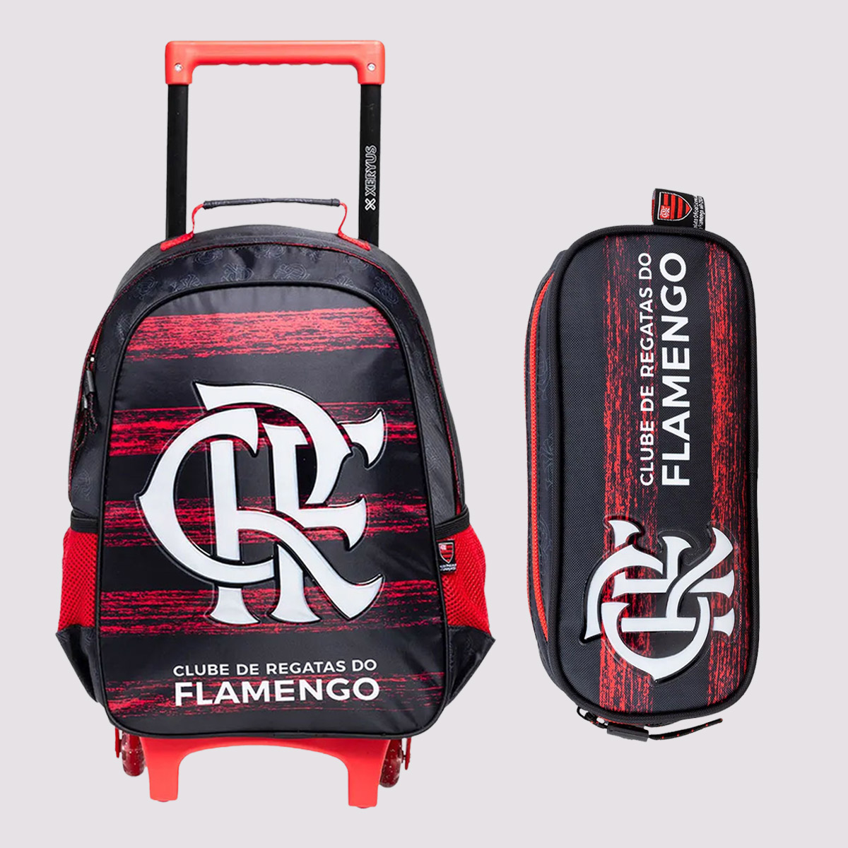 Kit Mochila com Rodas Juvenil e Estojo Flamengo Vermelho e Preto