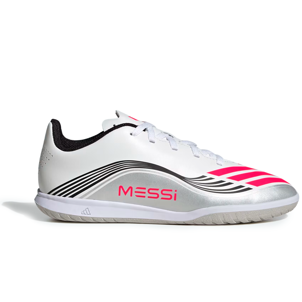 Chuteira adidas F50 Messi Club Indoor Cloud White Lucid Red Infantil — 26 / 27 / 28 / 29 / 30 / 33 / 34 / 35 / 36, Novo