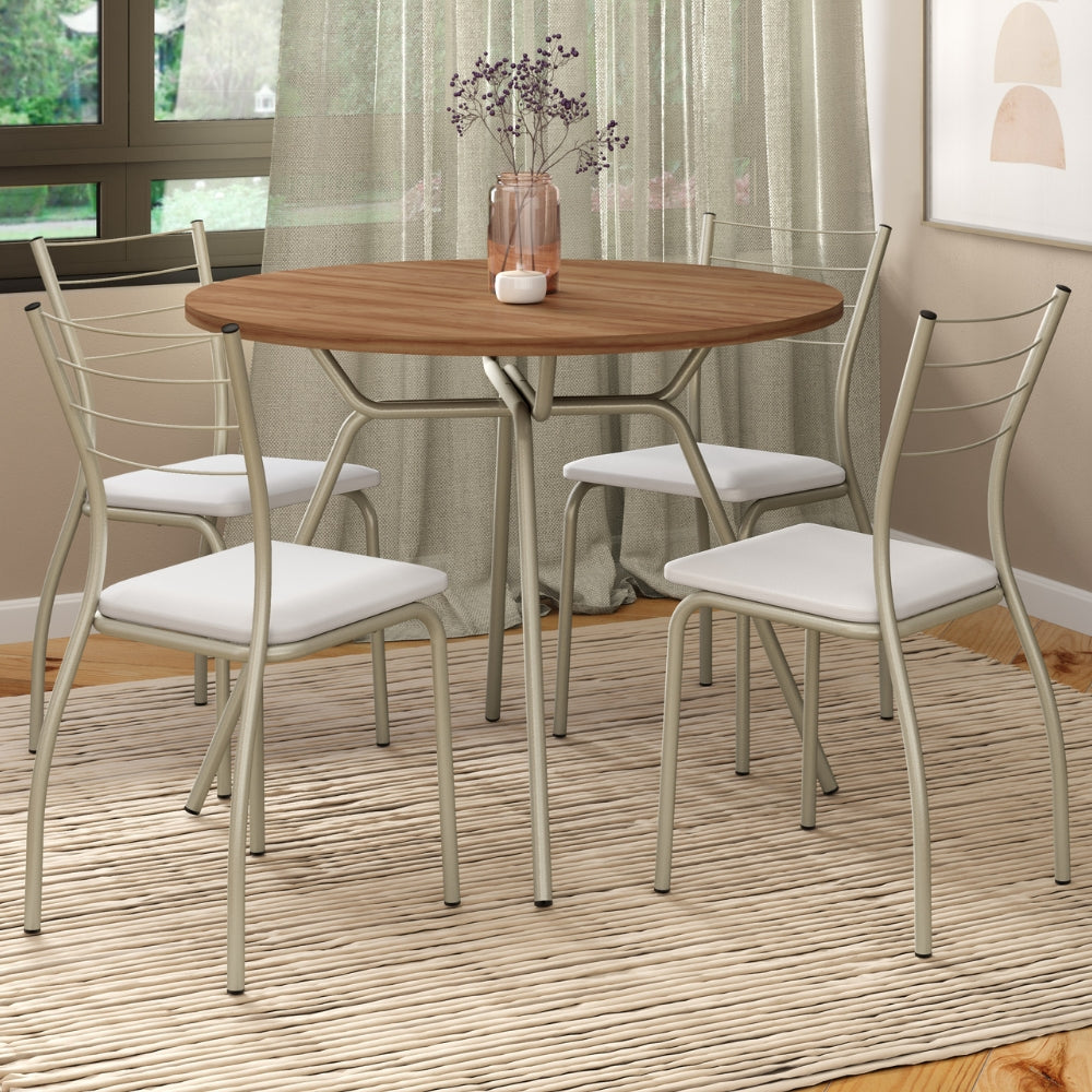 Conjunto Sala de Jantar 4 Cadeiras Bogotá Carraro Branco Prata