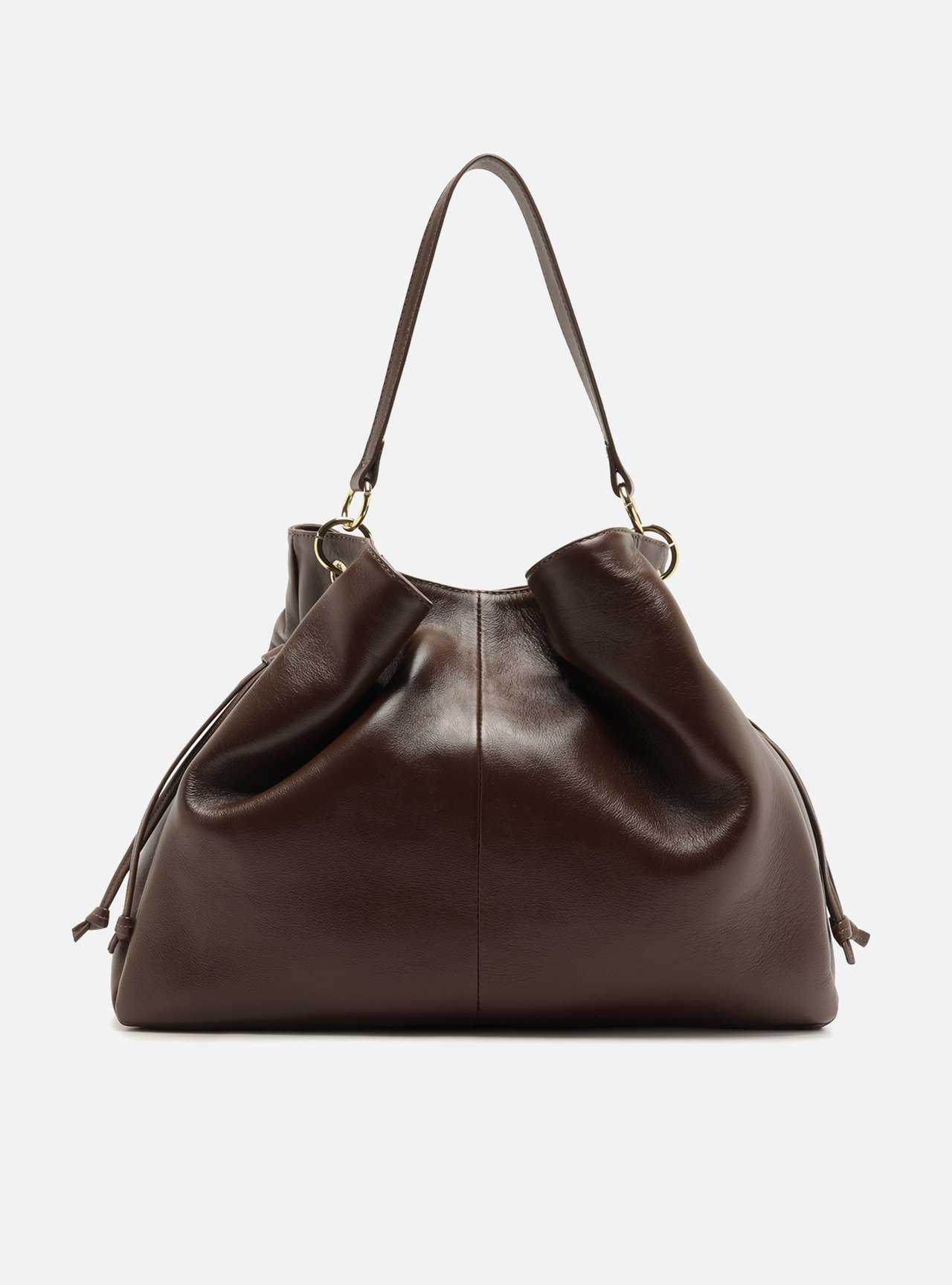Foto 3 de Bolsa Hobo Marrom Couro Grande Franzida