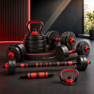 Kit Halteres Ajustável 15kg com Barra e Kettlebell