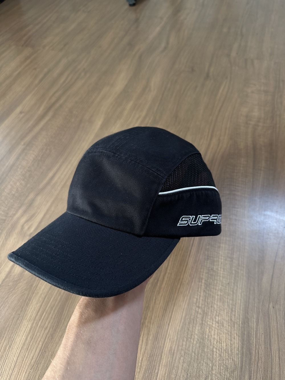 Boné Supreme Side Mesh Piping Camp Cap Black SS26-W17 — Único, Novo