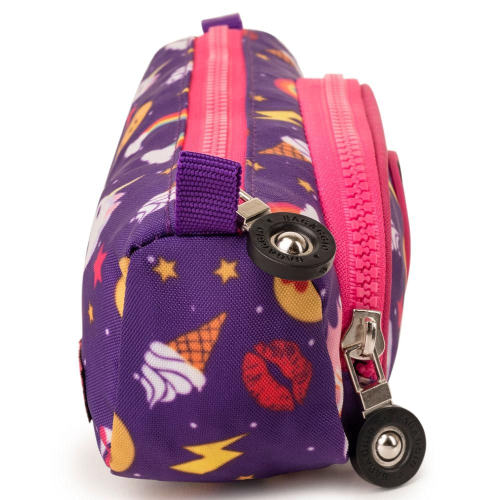 Foto 2 de Estojo Escolar Feminino Carinhas Roxo U / Roxo