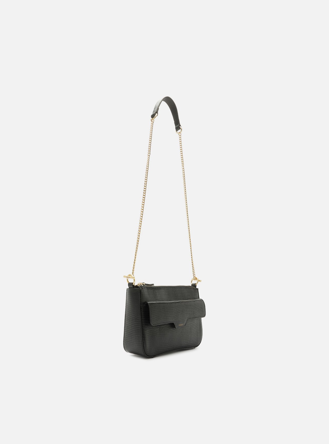 Foto 5 de Bolsa Tiracolo Preta Couro Pequena Corrente