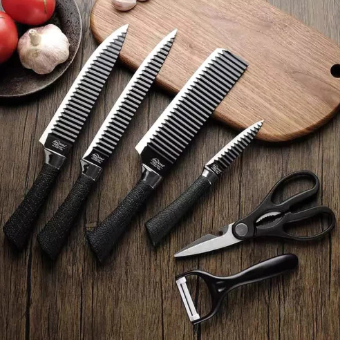 Conjunto Faca Kit De 6 Peças Antiaderente Com Descascador E Tesoura Para Churrasco / Cozinha CASA