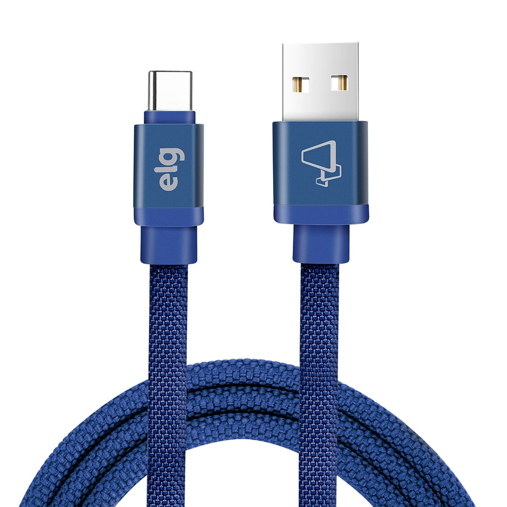 Cabo USB Tipo C Reforçado em Tecido 1m Azul ELG