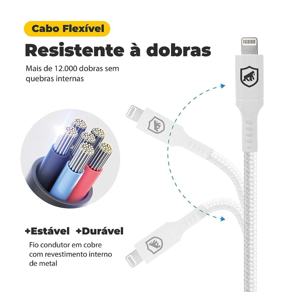 Foto 3 de Cabo Survivor para Lightning / USB - 1,5m - Branco - Gshield