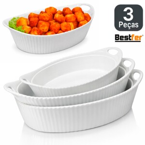 Conjunto Jogo de Travessas 3 peças Oval em Melanina Bestfer PMG Branca opaline