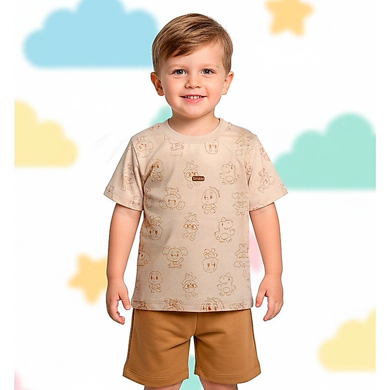 Conjunto Camiseta + Bermuda Marrom - All the Colors - TurmaTube