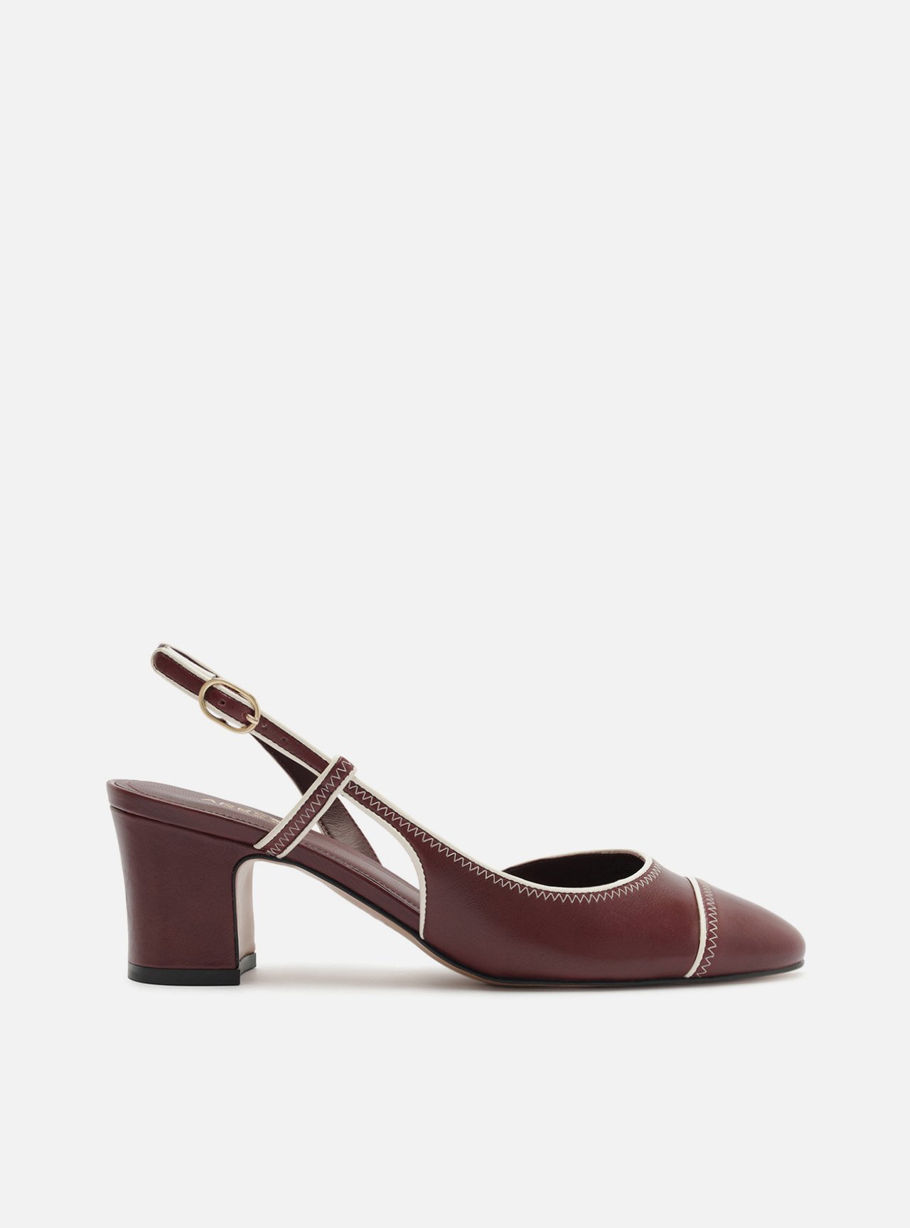 Scarpin Bordô Salto Bloco Fivela Slingback