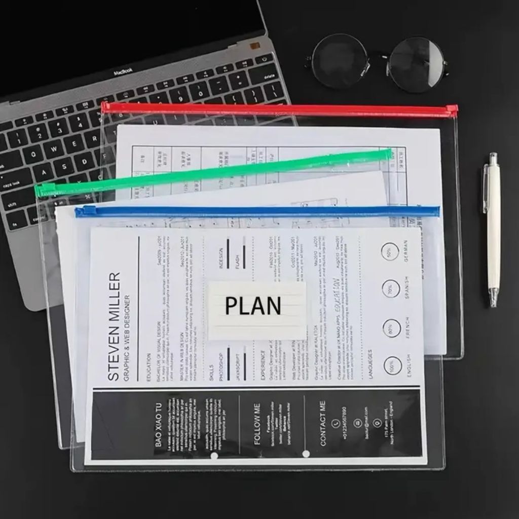 Envelopes PVC com Ziper de Plástico Pasta para Documentos Identificação Saco Envelope Organização