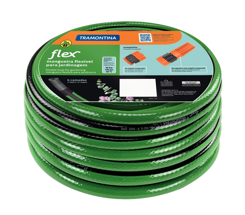 Mangueira de Jardim Flexível Listrada Em Pvc Com Engates 30M Tramontina