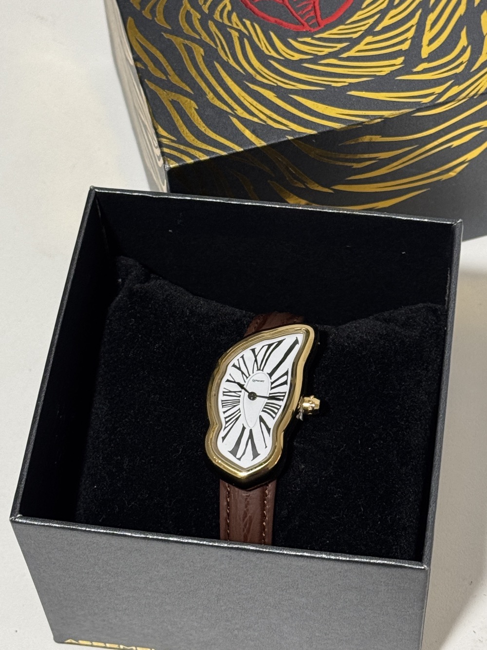 Relógio Laphont Melting Watch Large Gold Case Gold Strap Brown — Único, Novo