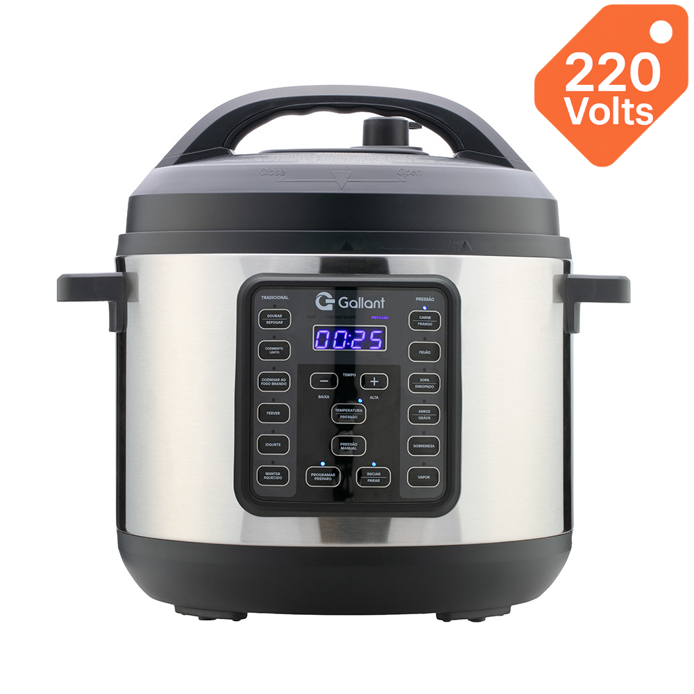 Panela de Pressão Elétrica Digital Gallant 6L GPP06 15 Funções Clique E Pronto Inox 1000W 220V