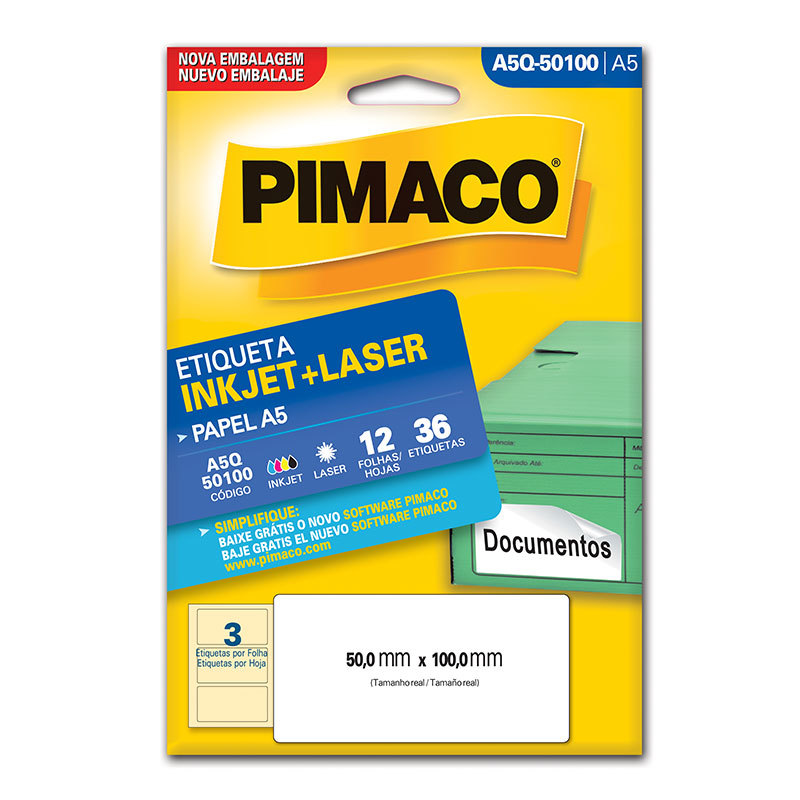 Etiqueta inkjet/laser A5Q50100 com 12 folhas Pimaco