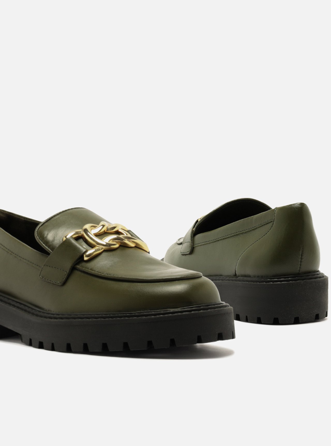 Foto 4 de Mocassim Verde Couro Sola Tratorada Metal