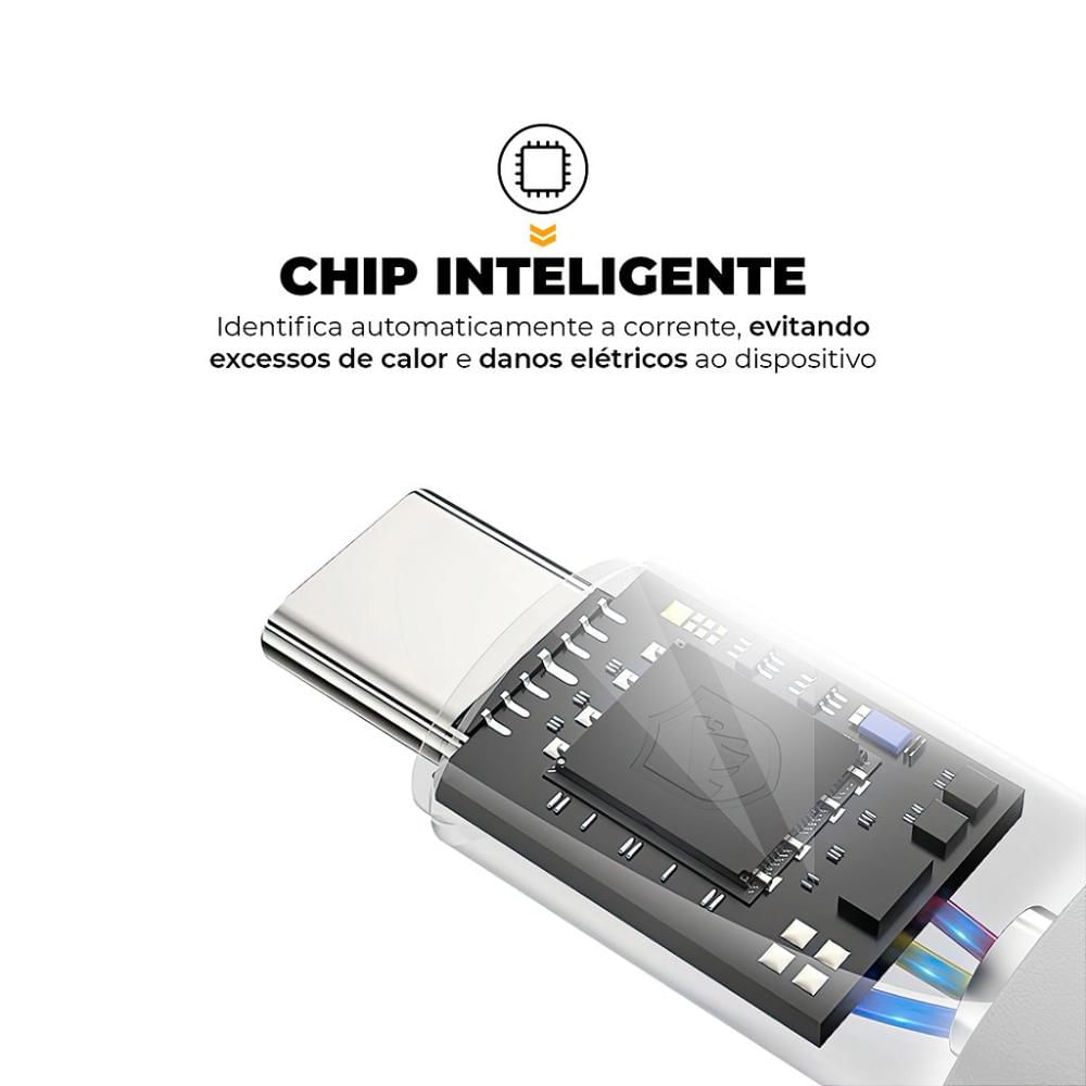 Foto 4 de Cabo PVC Tipo C / Type C - 1M - Branco - NAVVY