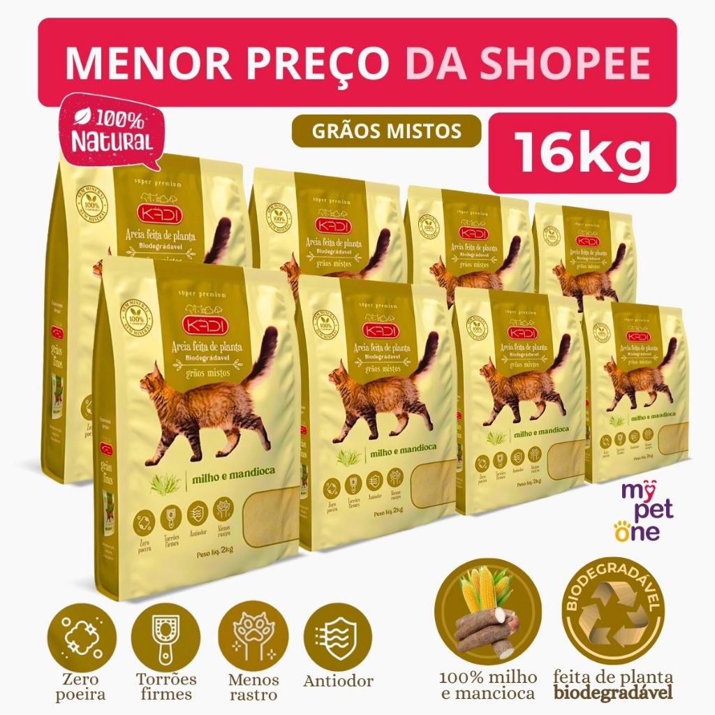 Kit 8 Areia Biodegradável Kadi Grãos Mistos - 2Kg