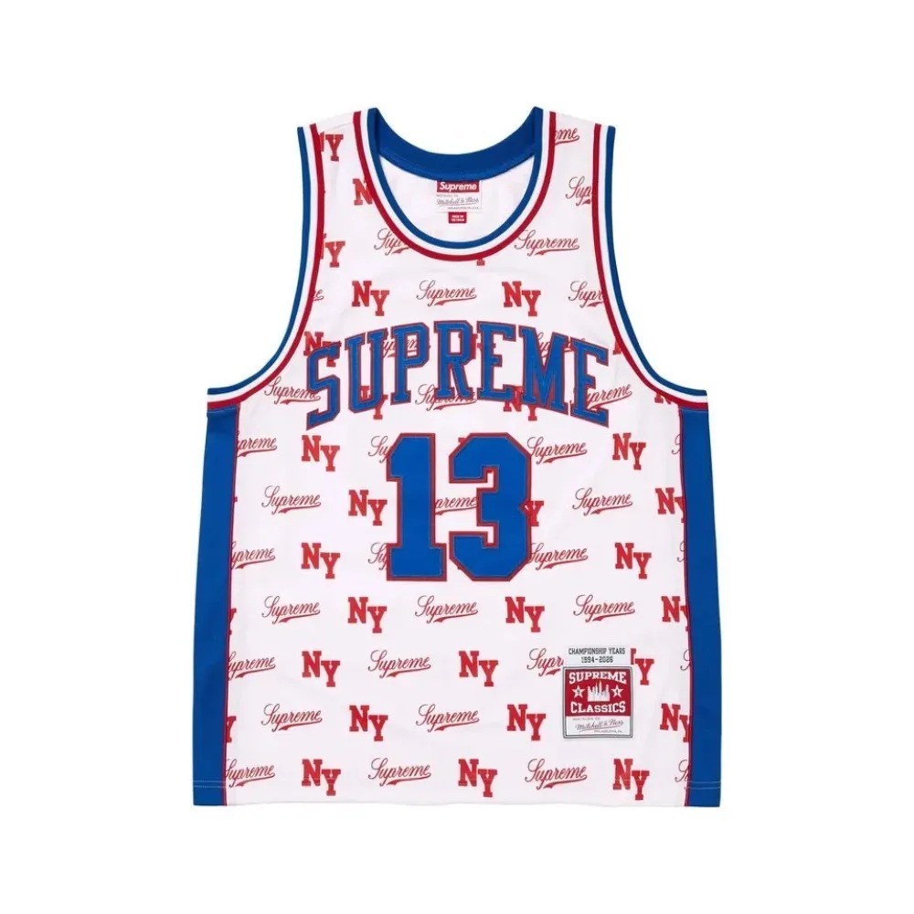 Mitchell & Ness x Supreme Regata Monogram Basketball Jersey White SS26-W11 — XG, Novo