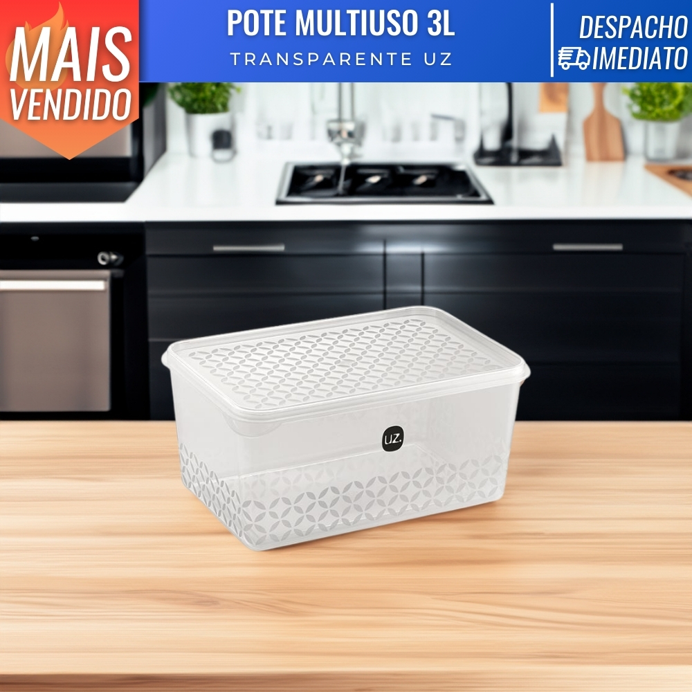 Pote Porta Mantimentos Retangular Transparente Multiuso 3L UZ