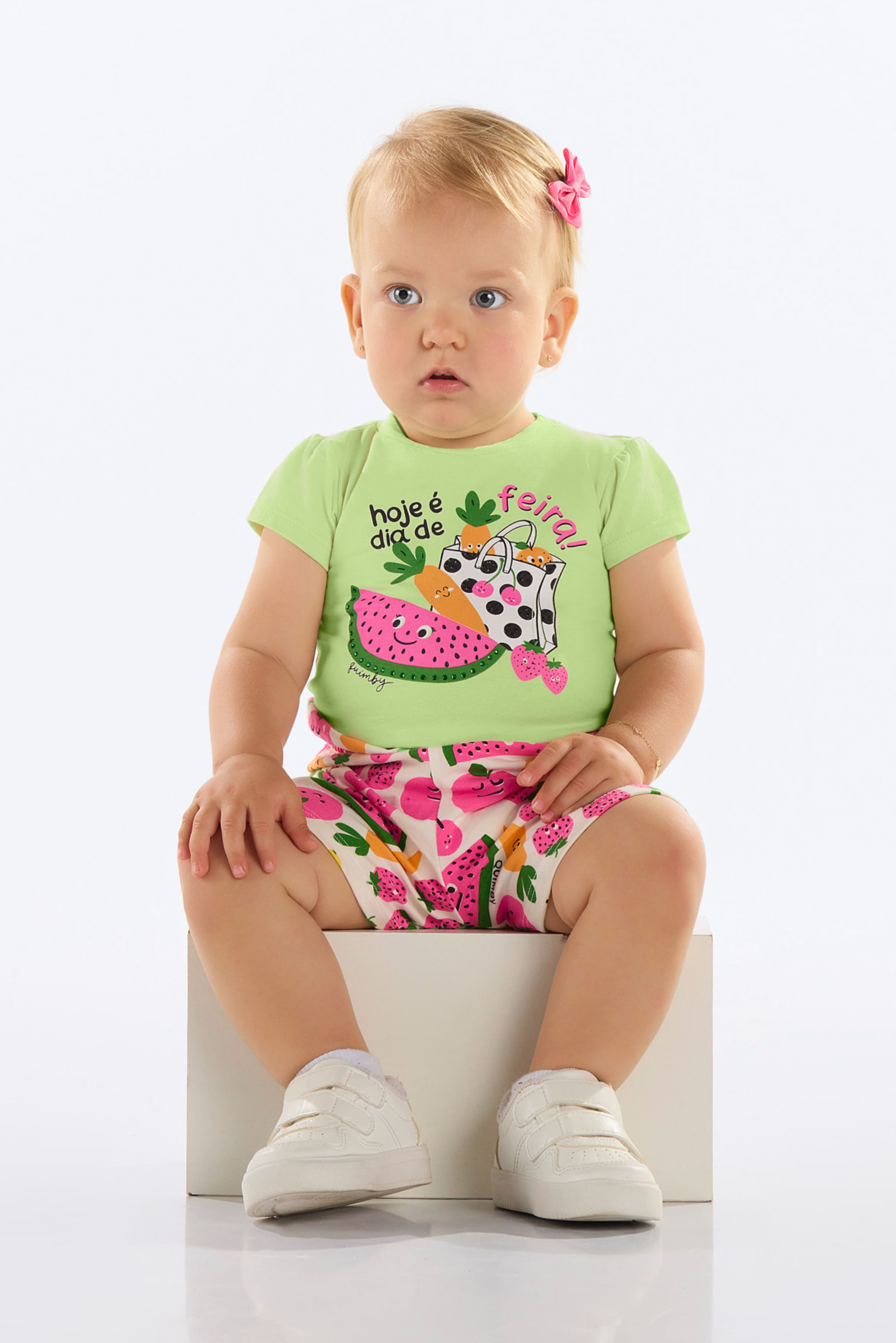 Conjunto Bebê com Blusa e Short Frutinhas (Verde) Quimby — 3 M