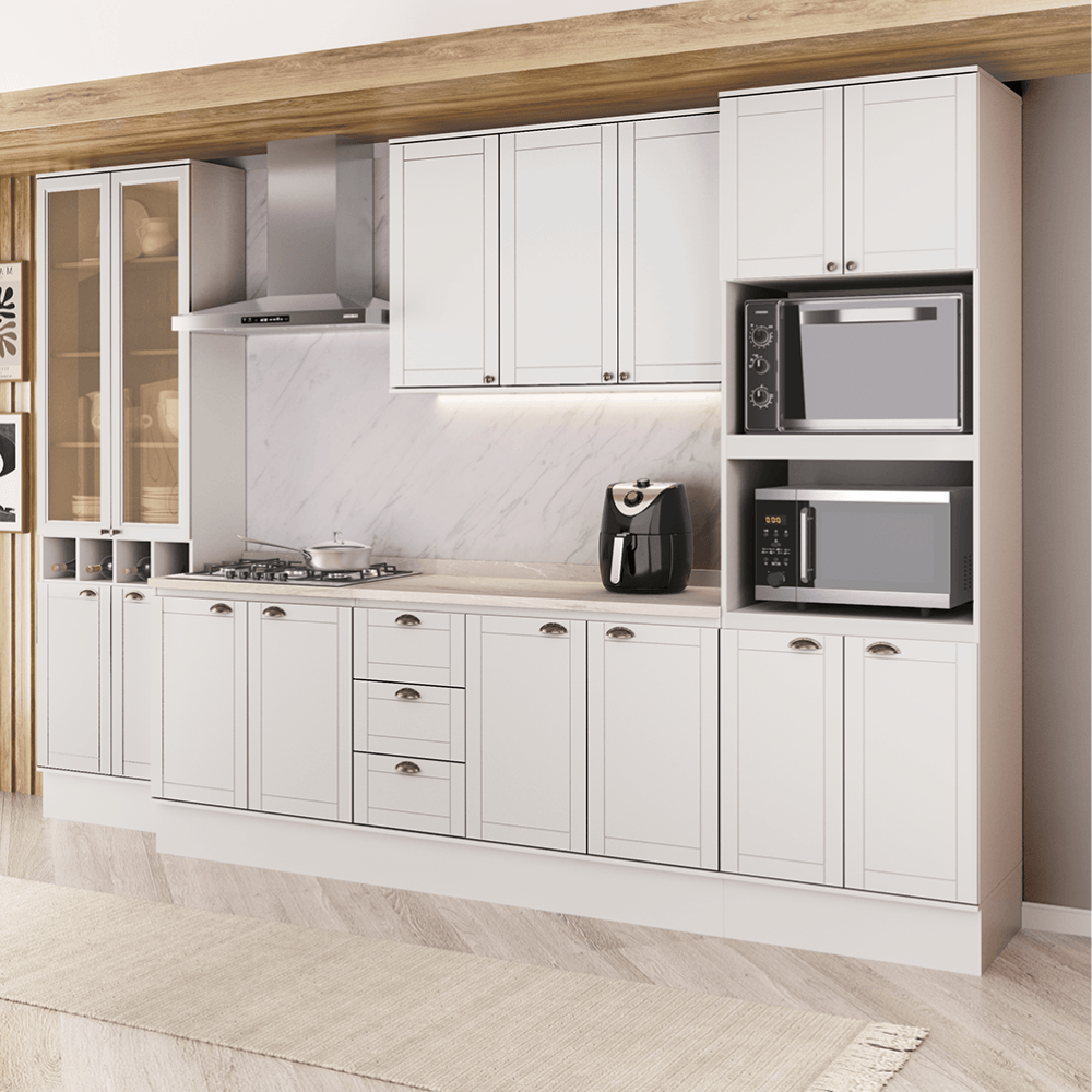 Armário de Cozinha Completa com Balcão Milla Close One Carraro Branco
