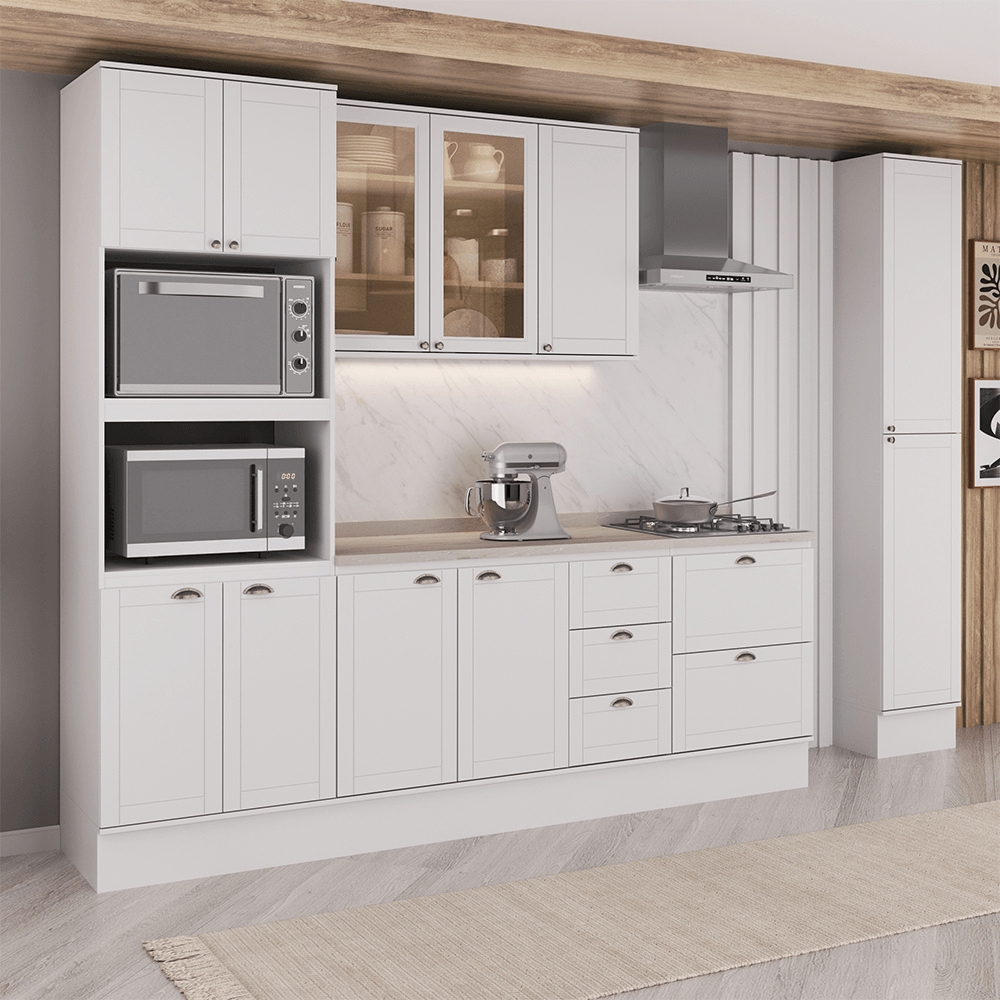 Armário de Cozinha Completa com Balcão Milla Sara Carraro Branco