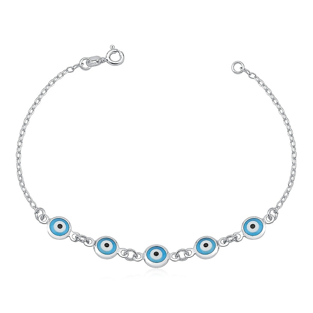 Pulseira Feminina de Prata 925 Elo Cadeado com Olho Grego