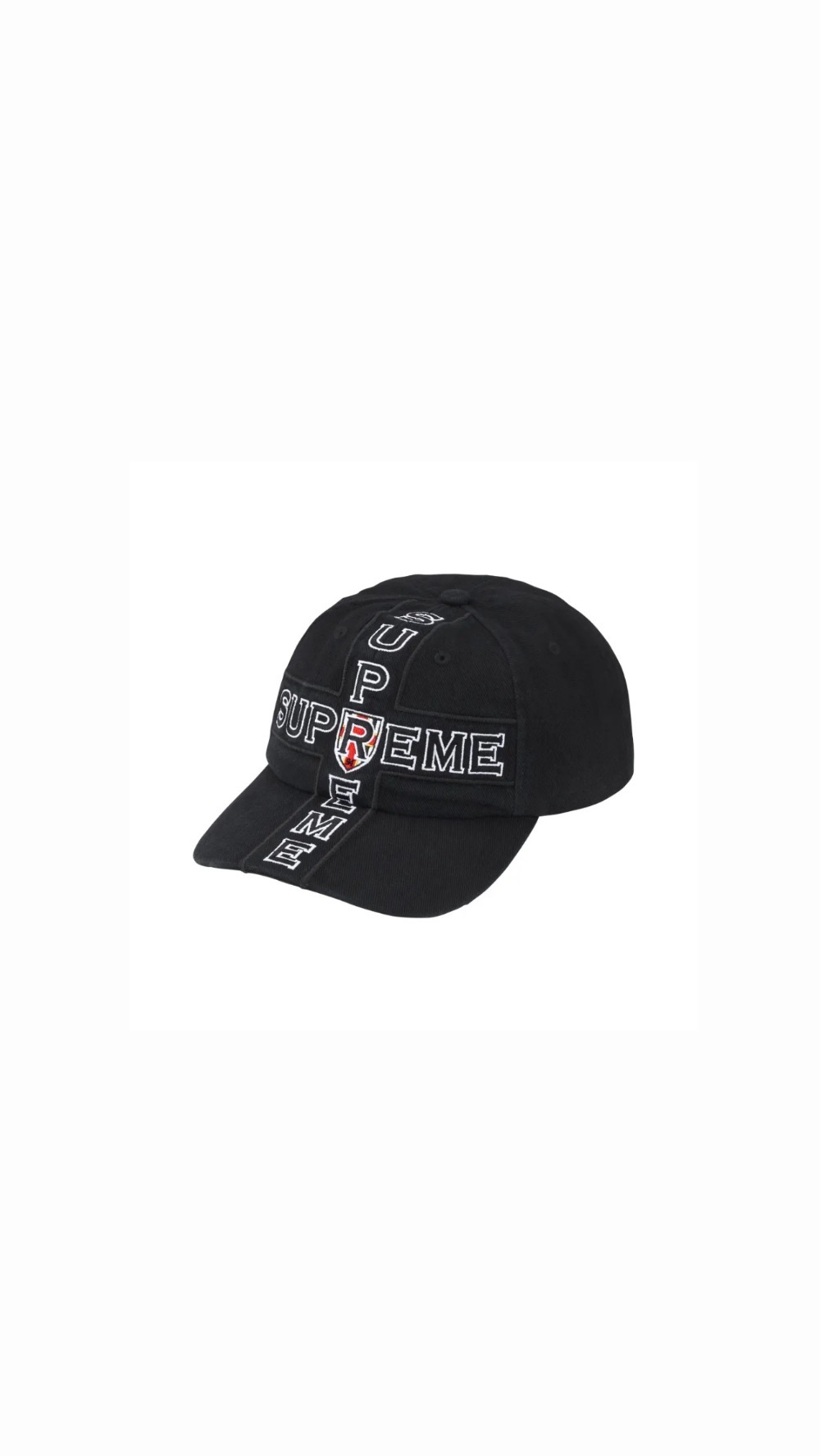 Boné Supreme Cross 6-Panel Black FW26-W7 — Único, Novo